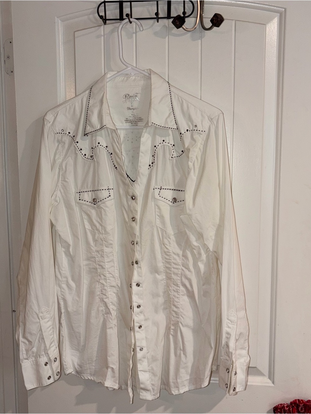 Roper White Western-Style Snap Blouse with Stud Trim